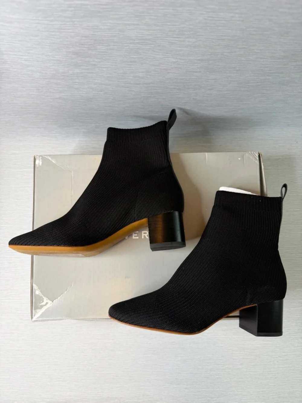 Everlane The Glove Boot Rib Knit Ankle Sock Boots Size 8 Black ReKnit Block Heel